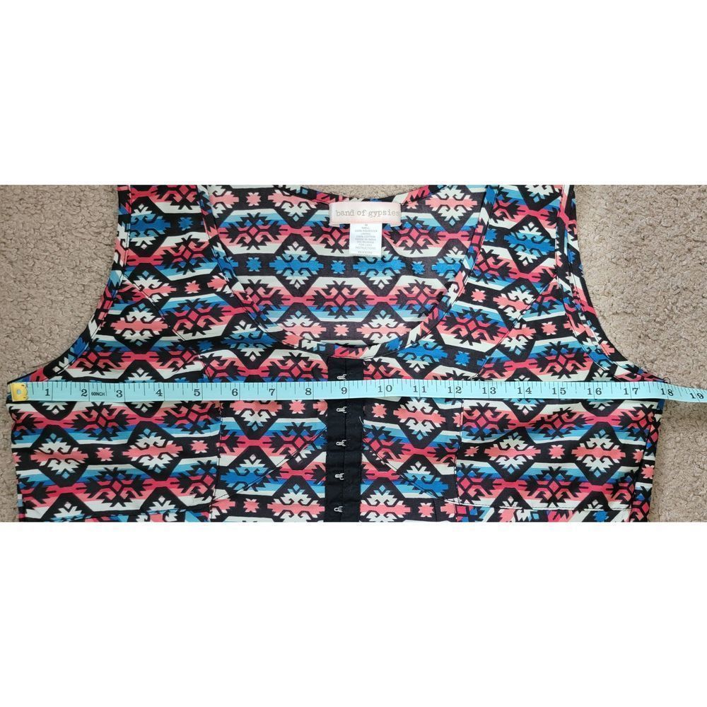 Band Of Gypsies Mini Dress Women's Medium Pink Blue Line Southwestern Sleeveless - Picture 6 of 9
